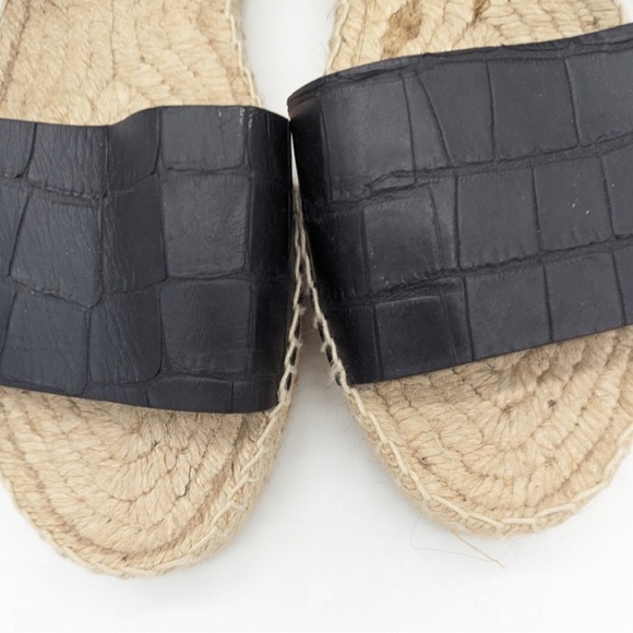 VINCE Black Leather Croc Embossed Platform Espadrille Sandals NWT Size 10 - Picture 7 of 7